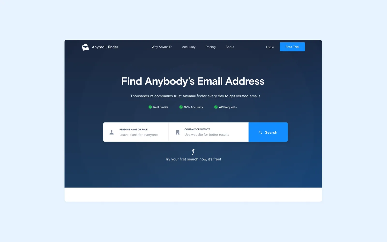 Website Design work for Anymail Finder