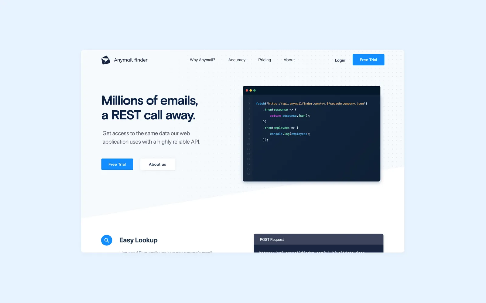Website Design work for Anymail Finder