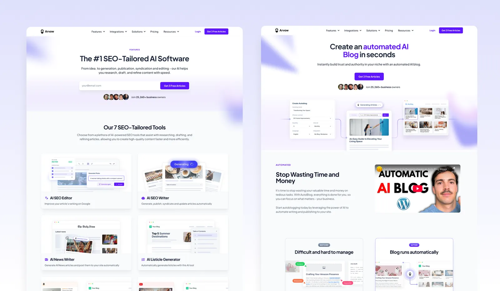 Website Design work for Arvow